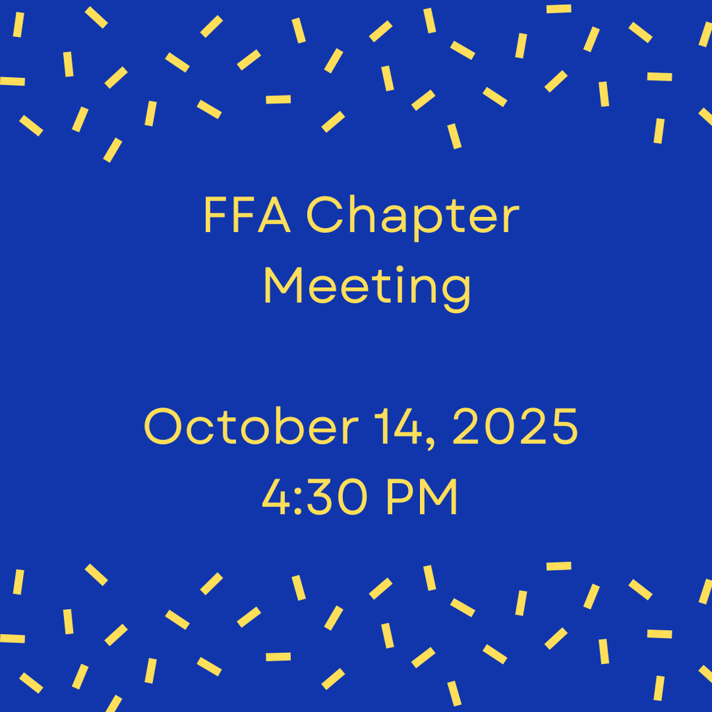 🐮🌾 Crockett FFA Chapter Meeting 🌾🐮 📅 Tuesday, October 14, 2025 🕓 4:30 PM Let’s keep the momentum going and make it a productive meeting! 💙💛