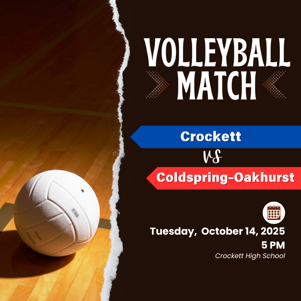 🏐 Crockett Volleyball – Home Game vs. Coldspring-Oakhurst! Our JV and Varsity teams are ready to defend home court! 📅 Tuesday, October 14, 2025 🕓 5:00 PM 📍 Crockett High School Come out and support the Lady Bulldogs as they take on Coldspring-Oakhurst!