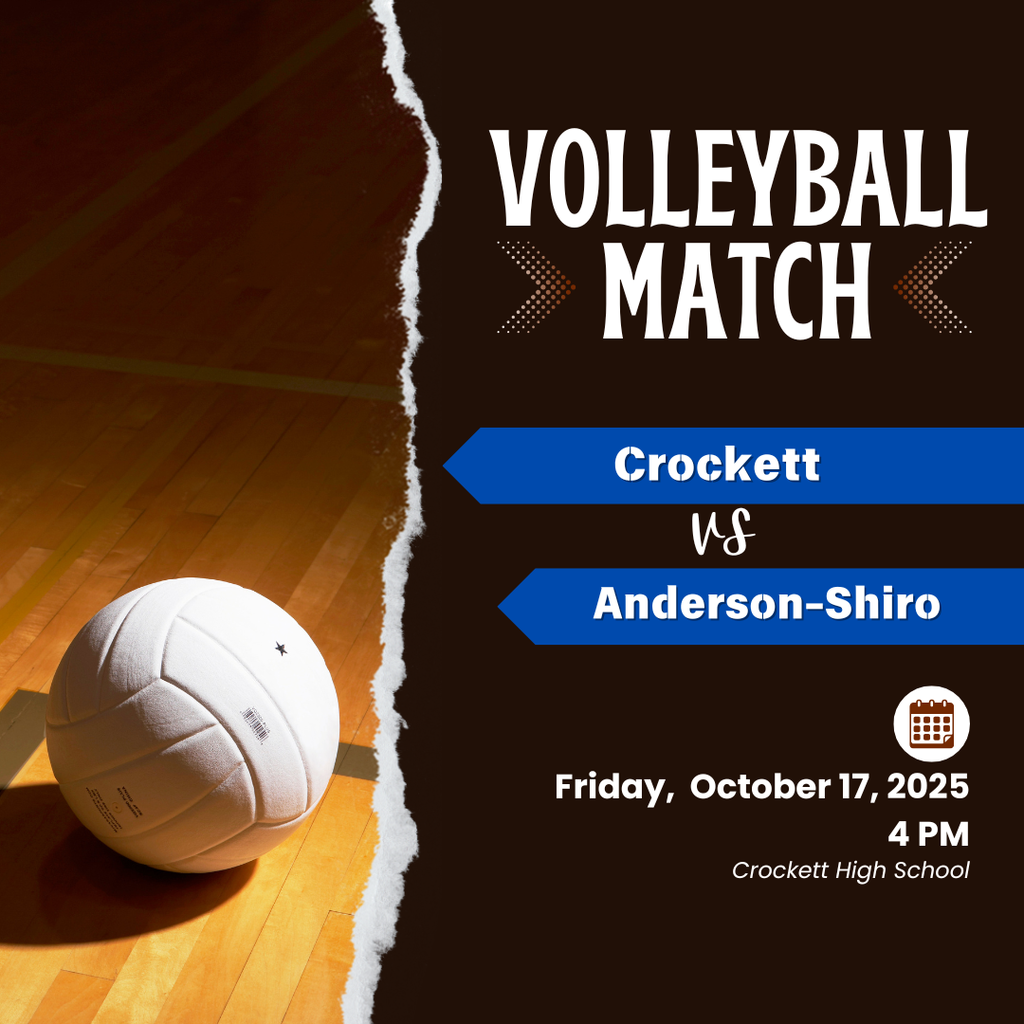 🏐 Crockett Volleyball – Home Game vs. Anderson-Shiro! Our JV and Varsity teams are ready to defend home court! 📅 Friday, October 17, 2025 🕓 4:00 PM 📍 Crockett High School Come out and support the Lady Bulldogs as they take on Anderson-Shiro!
