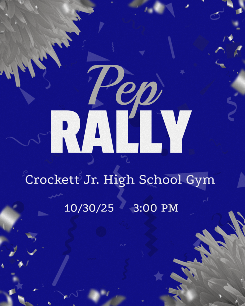 📣🎉 Let’s make some noise, Crockett Jr. High! 🎉📣 Join us for our final Pep Rally of the season on October 30, 2025 at 3:00 PM! It’s our last chance to celebrate our teams, show off that Bulldog spirit, and go out with a bang! 🐾🔥 Bring the energy, wear your school colors, and let’s rally together one more time!