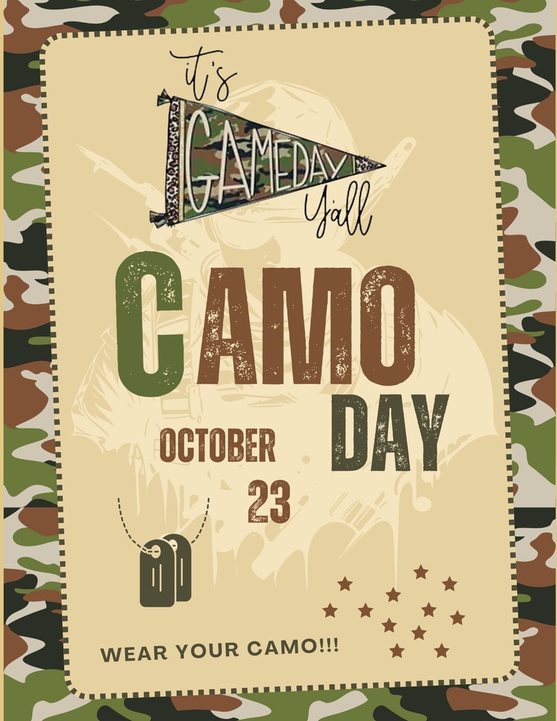 🟢🟤 Get ready to blend in and stand out, Bulldogs! 🟤🟢  Crockett High School is celebrating Camo Day on October 23 — so throw on your best camouflage gear and show off that school spirit! Whether it’s forest, desert, or digital camo, let’s see those creative looks across campus!