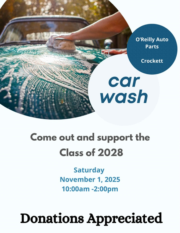 The Class of 2028 is holding a car wash fundraiser to start raising class money. Stop by and get your vehicle clean!