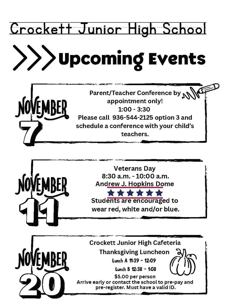 Crockett Jr. High Upcoming Events