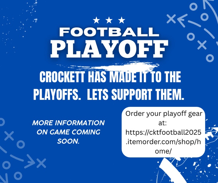 🏈 Big News, Bulldog Nation! Crockett High School Varsity Football is headed to the playoffs! 🎉 Let’s rally behind our team and show some serious spirit. 🔥 Grab your official playoff gear now: cktfootball2025.itemorder.com