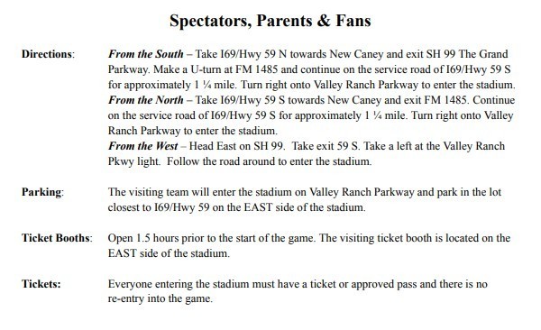 Spectator, Parents and Fans Information