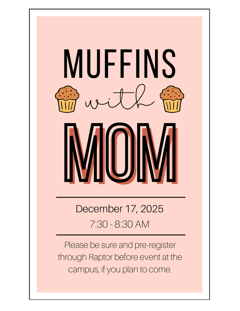 🌸 Muffins with Mom 🌸 Crockett Early Childhood invites you to join us for a special morning!  📅 Date: December 17 ⏰ Time: 7:30 – 8:30 AM 📍 Location: Crockett Early Childhood Campus  Enjoy muffins and quality time together before the school day begins. 💕  👉 Important: Please pre-register through Raptor at the campus prior to the event.  We look forward to celebrating with our wonderful moms! 🥰