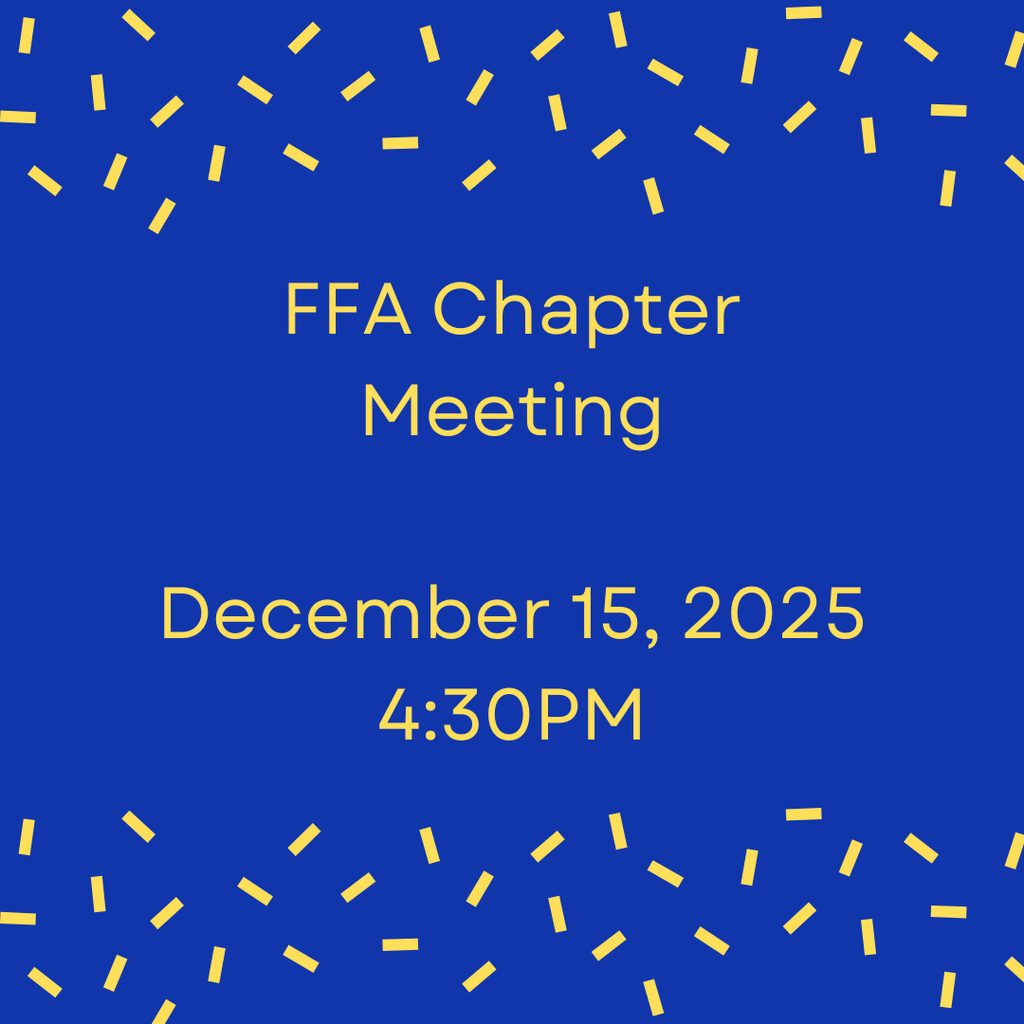 Crockett FFA will be having a Chapter Meeting, December 15 at 4:30PM.