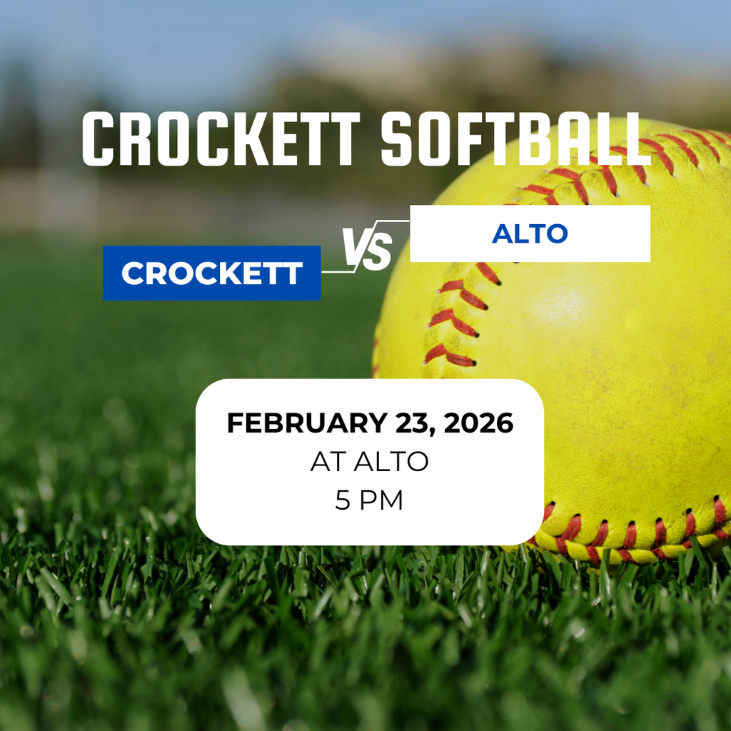 Crockett Softball will take on Alto in Alto on February 23, 2026, at 5 PM. Come out and cheer on our Lady Bulldogs! 🥎🐾