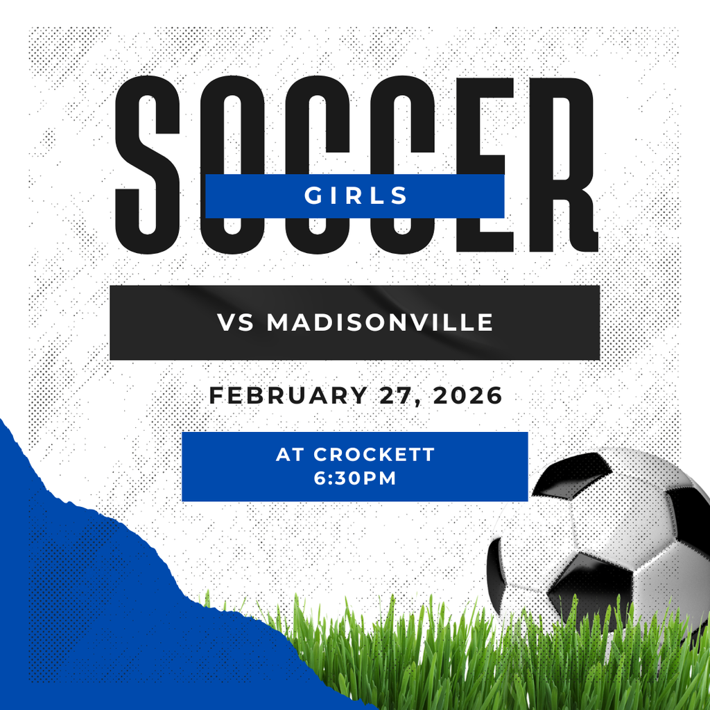 Crockett Boys & Girls Soccer will compete at home against Madisonville. The boys will play at 5 PM, and the girls will follow. Come out and support the Bulldogs! ⚽🐾