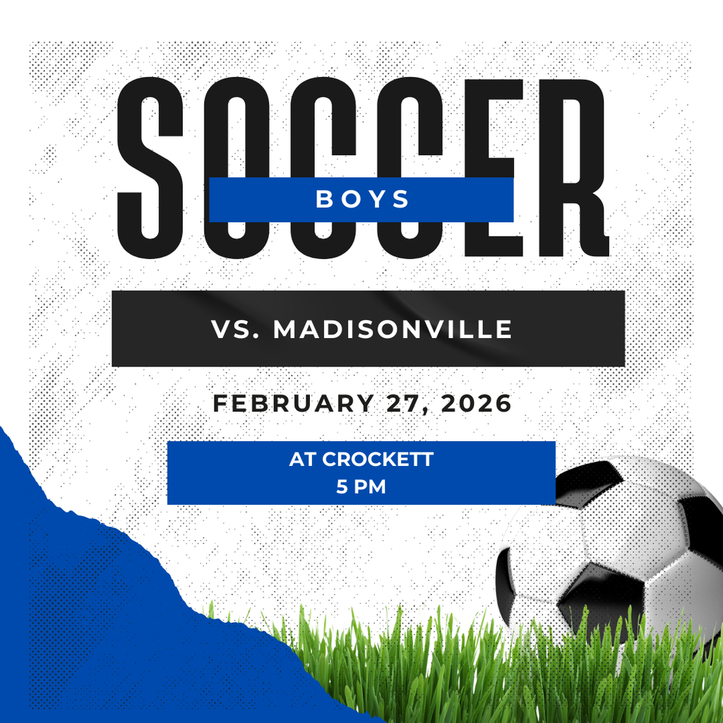 Crockett Boys & Girls Soccer will compete at home against Madisonville. The boys will play at 5 PM, and the girls will follow. Come out and support the Bulldogs! ⚽🐾