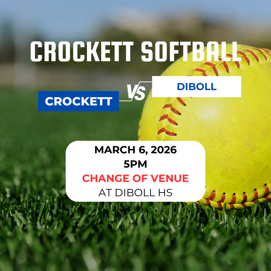 VENUE CHANGE - Crockett Softball is back on the field! 🥎 The Lady Bulldogs will take on Diboll on March 6, 2026 at 5 PM at Diboll High School.