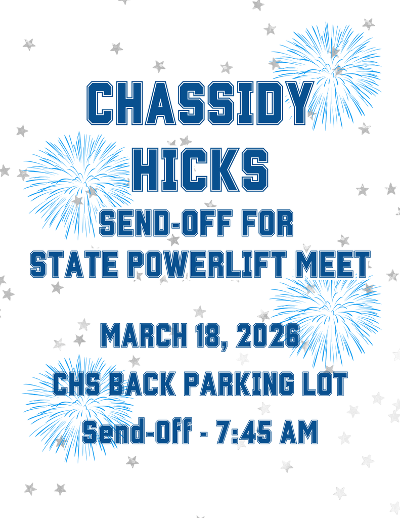 Join us tomorrow, March 18 at 7:45 AM, as we send off Chassidy Hicks to the State Powerlifting Meet! Good luck, Chassidy — we’re proud of you!