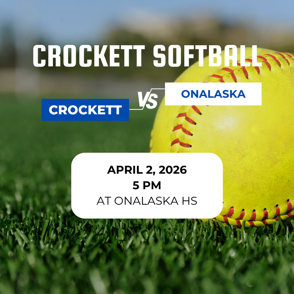 🥎 Crockett Softball hits the road!   Our Lady Bulldogs will take on Onalaska at Onalaska on April 2, 2026 at 5 PM.