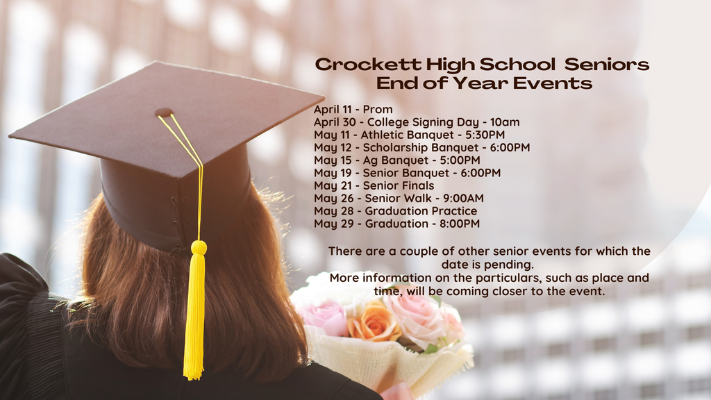 🎓 Attention CISD Seniors & Senior Parents! 🎓 As we move closer to the end of the school year, we want to be sure everyone is aware of the important dates coming up. Stay tuned and mark your calendars — there’s a lot to celebrate as we approach graduation season!