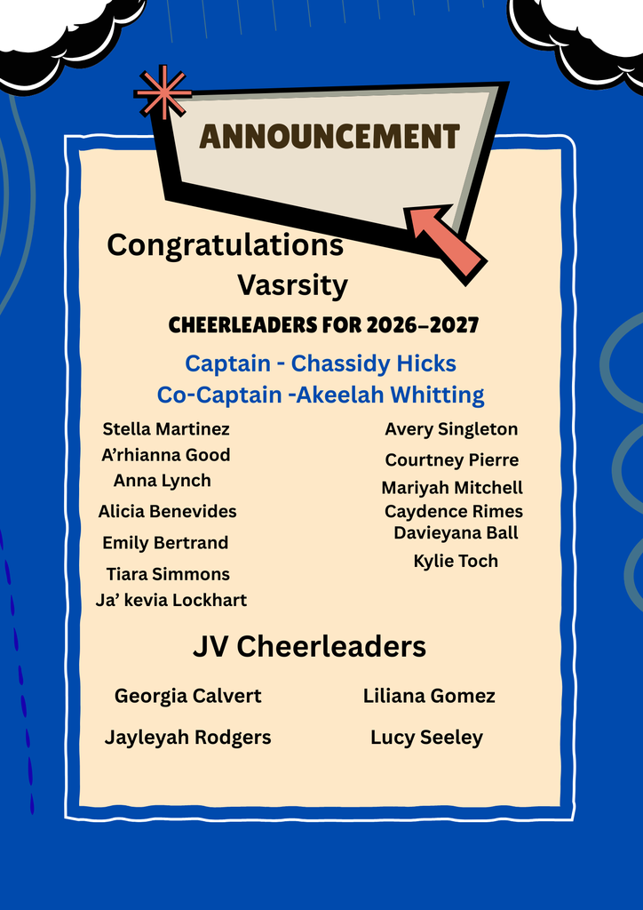 🎉 Congratulations to our 2026–2027 Crockett High School Cheerleaders! 🎉 We can’t wait to see all the energy, leadership, and pride you’ll bring to the sidelines and beyond this coming year. Go Bulldogs!