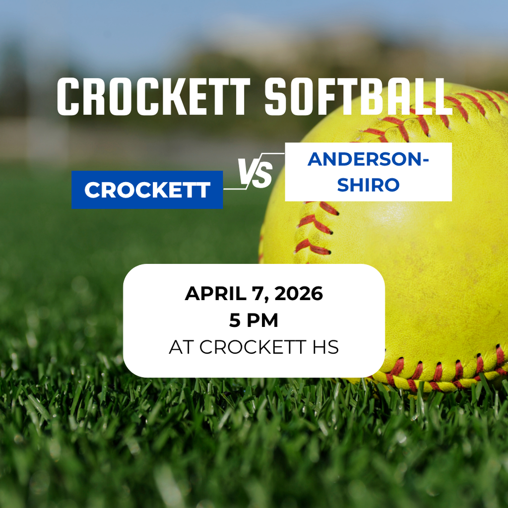 🥎 Crockett Softball is back in action! The Lady Bulldogs will take on Anderson‑Shiro on April 7 at 5 PM right here at Crockett. Come out, make some noise, and support our girls as they defend home turf. Go Bulldogs!