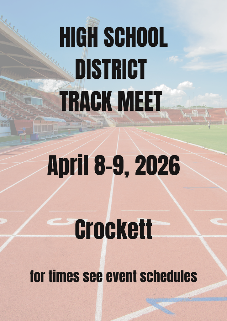🏃♂️🏃♀️ Crockett High School Track is hosting District! Our Bulldogs will compete here at Crockett for the District Meet on April 8–9, 2026. 📄 Please see the attached schedule for event times. Come out and support our athletes as they race, jump, and throw their way to the top. Go Bulldogs!