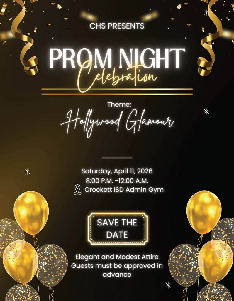 🎉 Save the Date, CHS! 🎉 Prom Night Celebration is happening April 11, 2026 at the CISD Administration Gym. ✨ Doors open at 8:00 PM — get ready for an unforgettable night of music, memories, and magic.  Mark your calendars and start planning those outfits now. It’s going to be a night to remember!