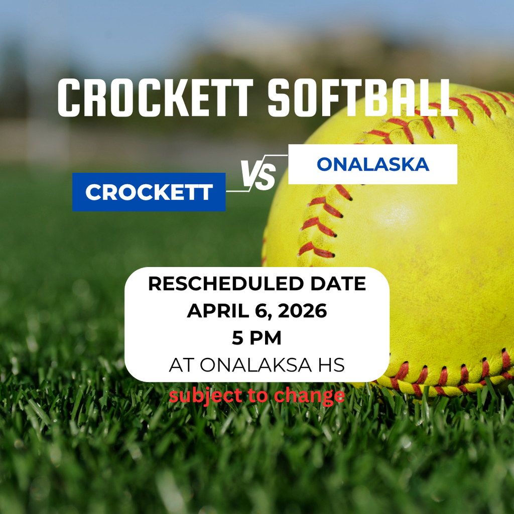 Heads up, Bulldog fans! The April 2 Crockett Softball game has been rescheduled to April 6, 2026 at 5PM in Onalaska. Let’s pack the stands! *subject to change*