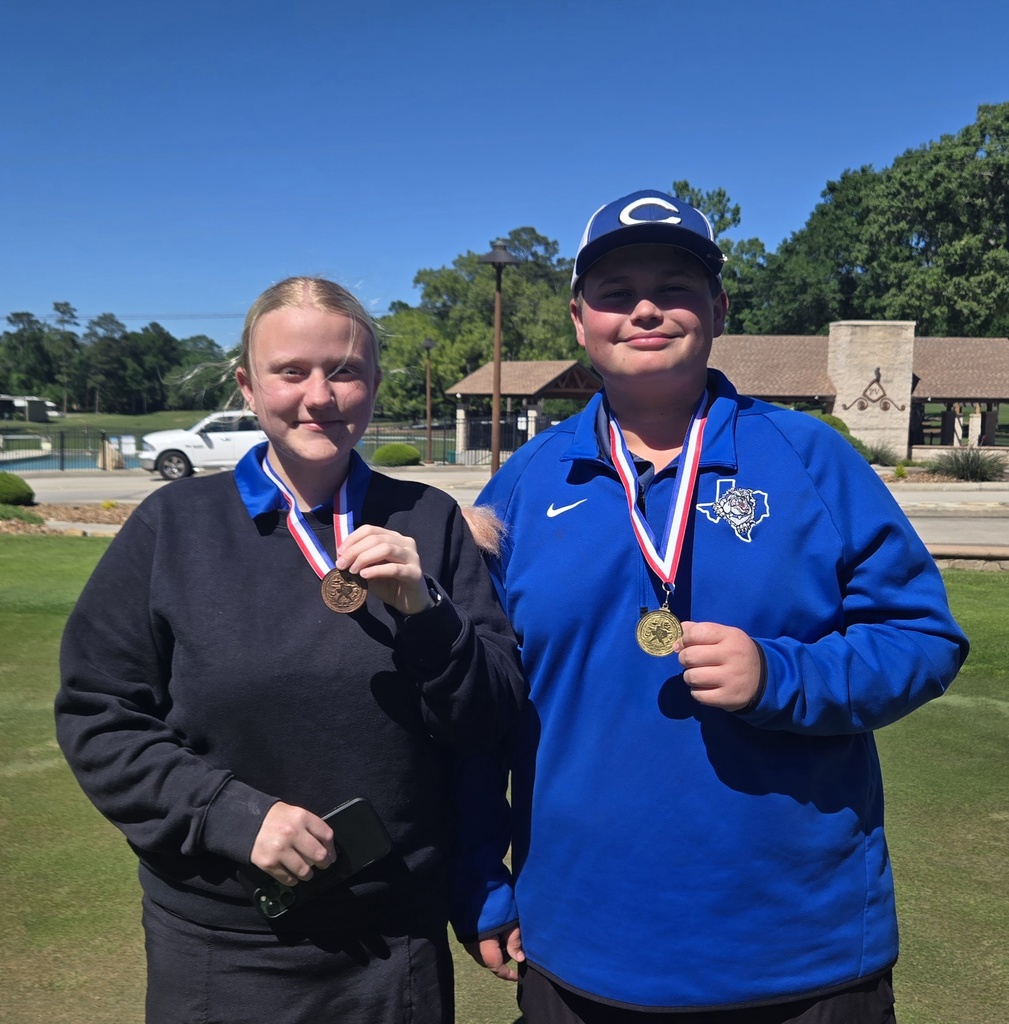 Congratulations to CHS golfers Susana Thompson and Tristin Davenport. Susana earned 3rd place at the district tournament, and Tristin captured 1st place and qualified for regionals in Brenham next week. Proud of their hard work and dedication.