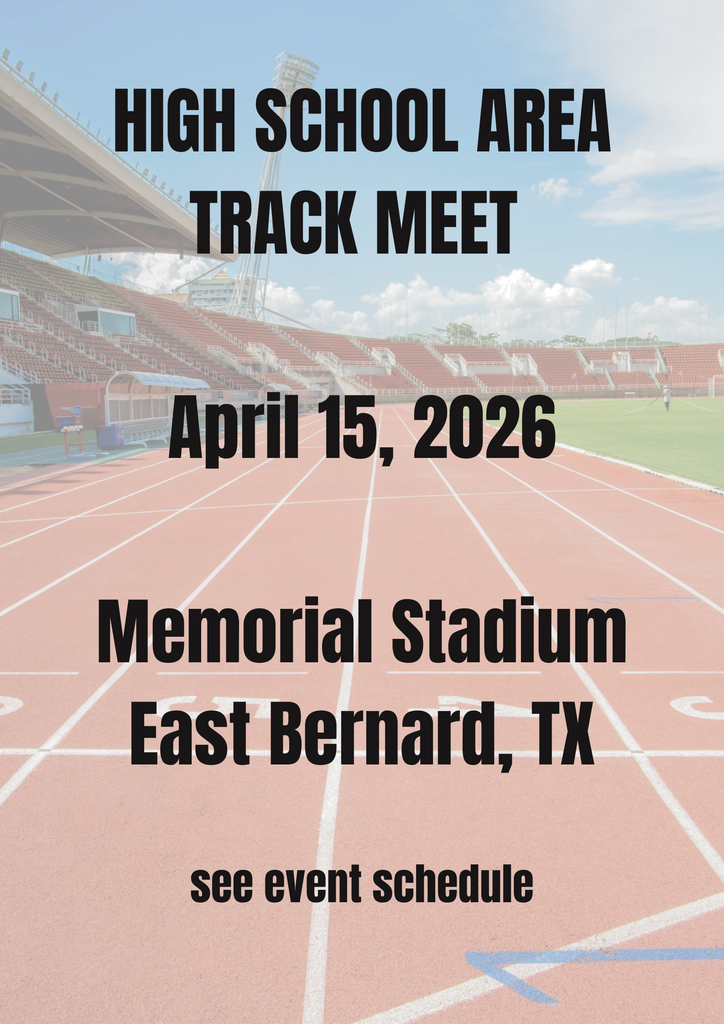    🏃‍♂️🏃‍♀️ Crockett High School Track will be competing in the Area Meet on April 15, 2026, at Memorial Stadium in East Bernard, TX.