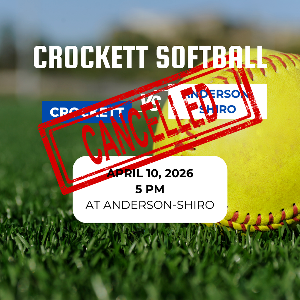 CANCELLED 🥎 Crockett Softball is back on the road! The Lady Bulldogs will take on Anderson‑Shiro at Anderson‑Shiro on April 10 at 5 PM. Let’s show our support as they battle for another big win. Go Bulldogs! **subject to change**