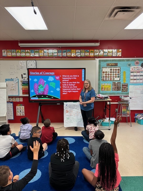 Crockett Elementary First Grade Teachers are doing an excellent job discussing and showing their students various ways to show Courage during Elementary SEL (while our students eat breakfast) from 7:40 a.m.- 8:00 a.m.!  Way to go First Grade!