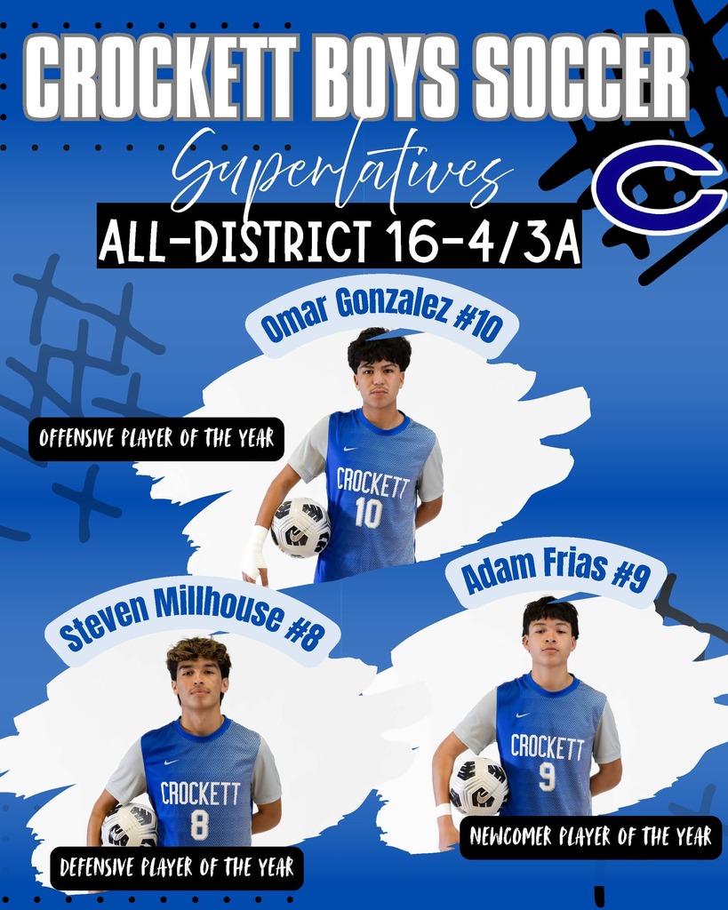 Crockett High School is shining bright today — huge shoutout to our Soccer Superlatives! ⚽️🔥 Your hard work, hustle, and heart put you at the top of the game. So proud of every one of you. 