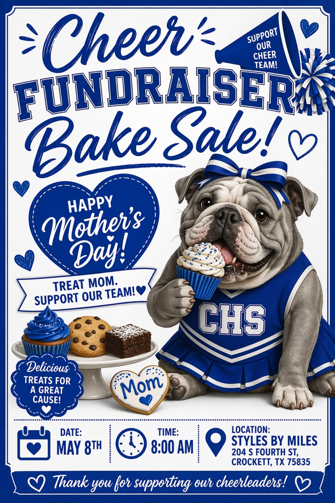 CHS Cheerleaders are having a Bake Sale on May 8 at 8am.