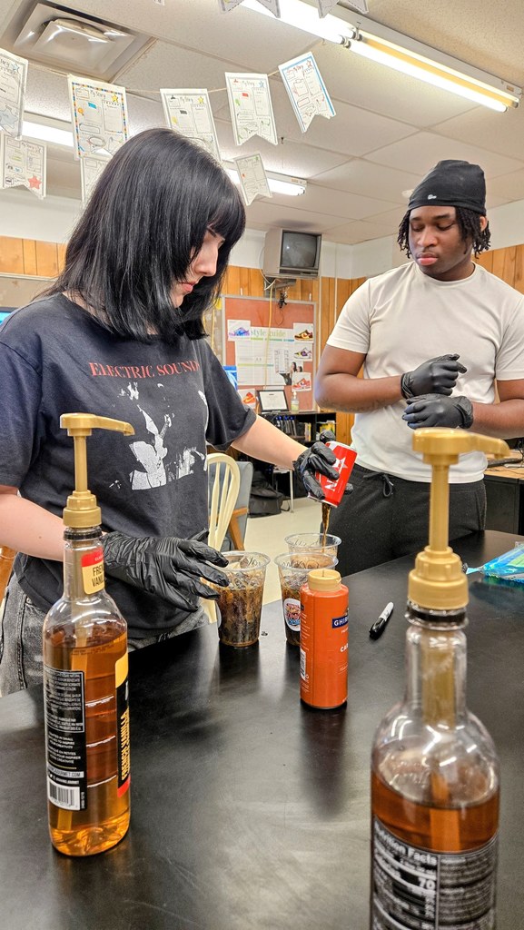 CHS Business Entrepreneurs fixing Dirty Sodas for the teachers for Teacher's Appreciation Week 