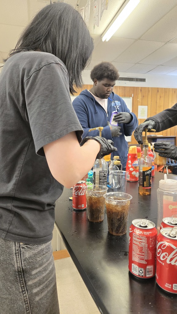 CHS Business Entrepreneurs fixing Dirty Sodas for the teachers for Teacher's Appreciation Week 