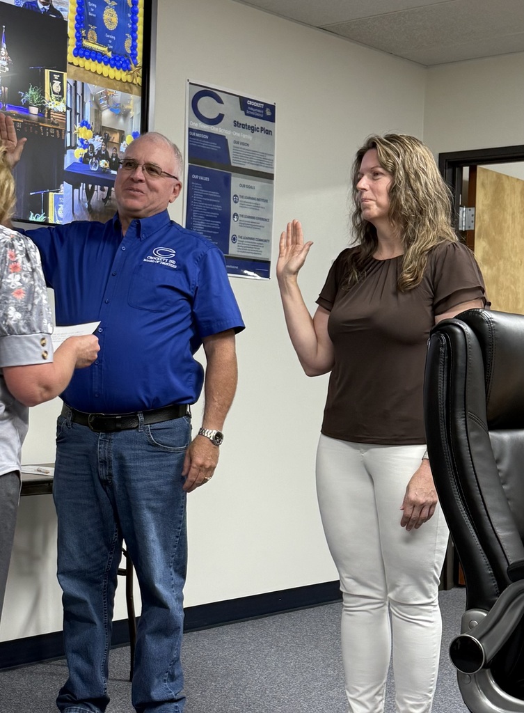 Crockett ISD is honored to welcome Stephen Tuggle and Kathi Calvert as newly elected members of the Board of Education. Your leadership and dedication will help shape the future of our schools and community. We look forward to working alongside you.