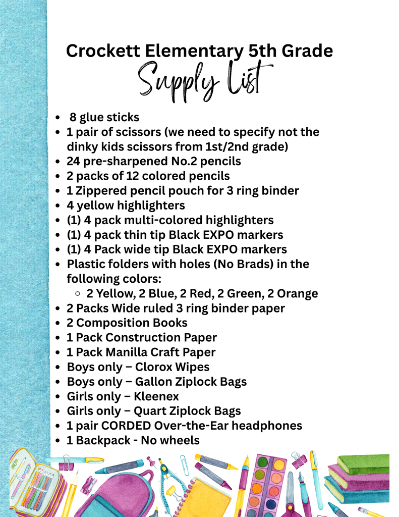 🎒🐾 Attention Crockett Bulldogs! The 2026–2027 School Supply List is officially out. Time to gear up for a fantastic new school year!