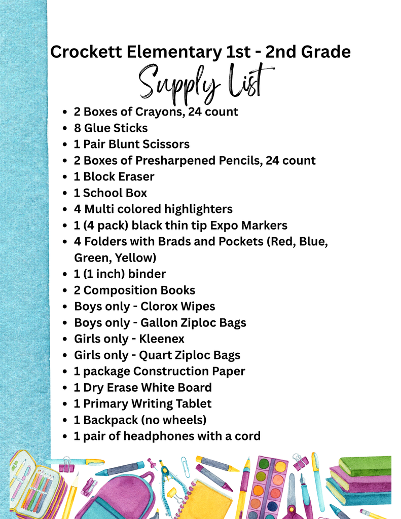 🎒🐾 Attention Crockett Bulldogs! The 2026–2027 School Supply List is officially out. Time to gear up for a fantastic new school year!