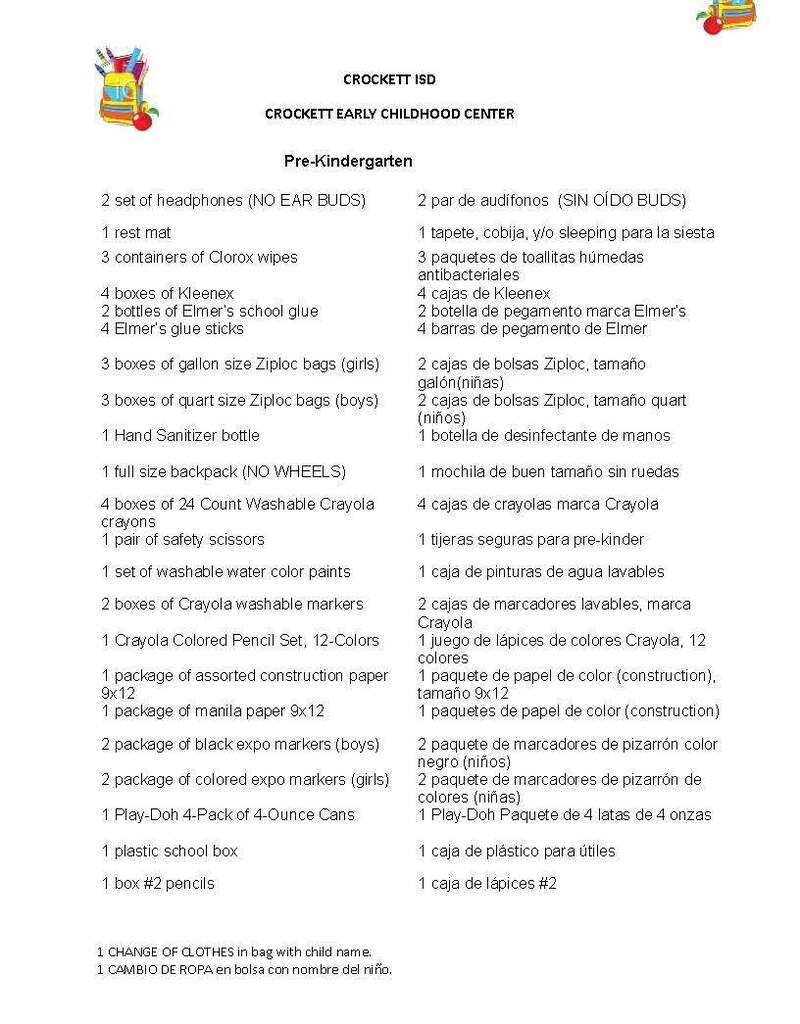 Parents and guardians — the Crockett Early Childhood School Supply List for 26–27 is now available! Be sure to look over the attached list so your student is ready for the new year.