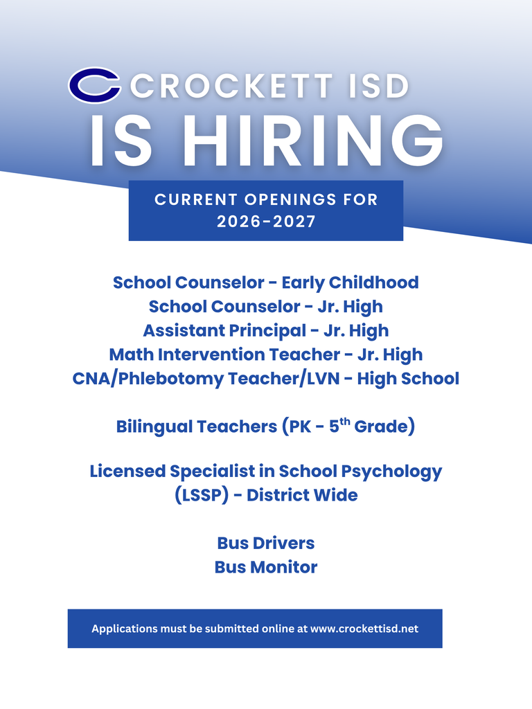 Crockett ISD is hiring — come be a part of the Bulldog team!