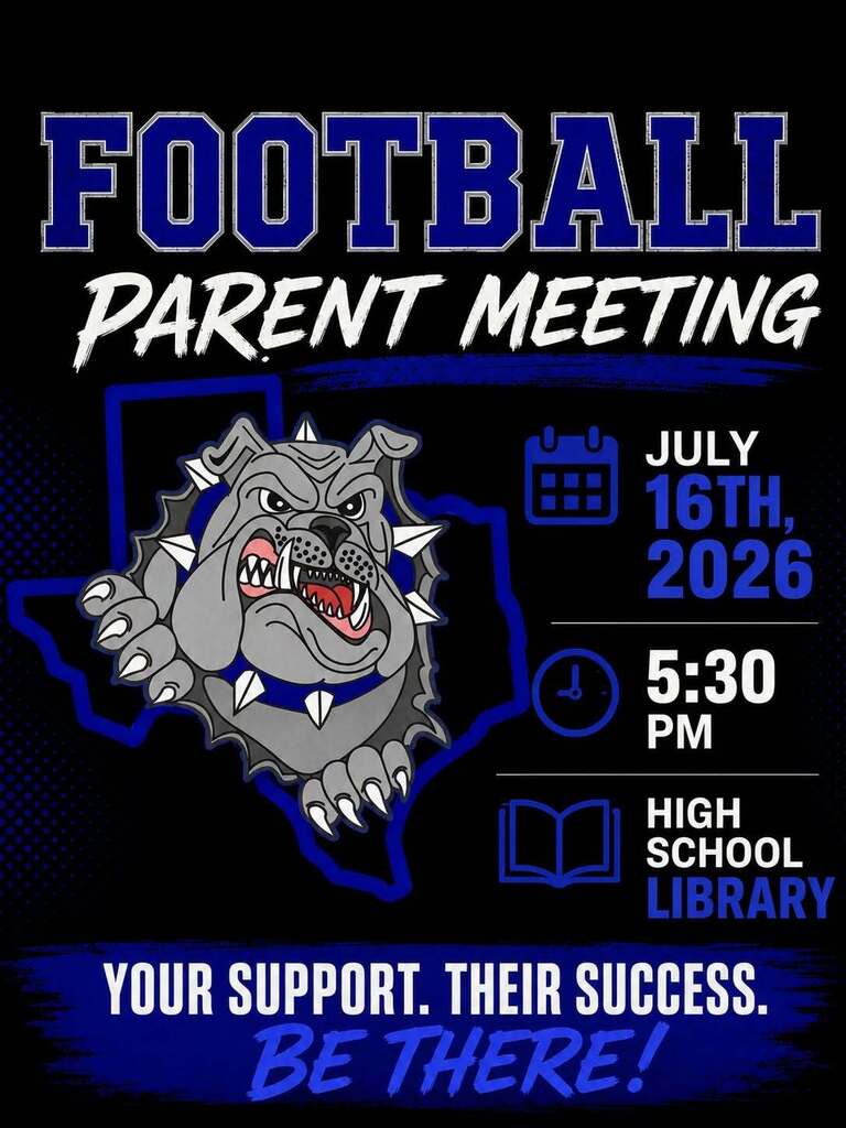 📣 Football Parent Meeting — Thursday, July 16 We’ll meet in the High School Library to go over the upcoming season, player policies, and expectations. If your student‑athlete is playing 7th grade through Varsity, please join us. We’re excited to see everyone there!