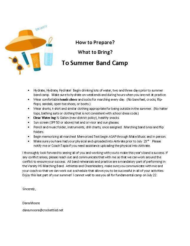 Crockett High School Summer Band Schedule!