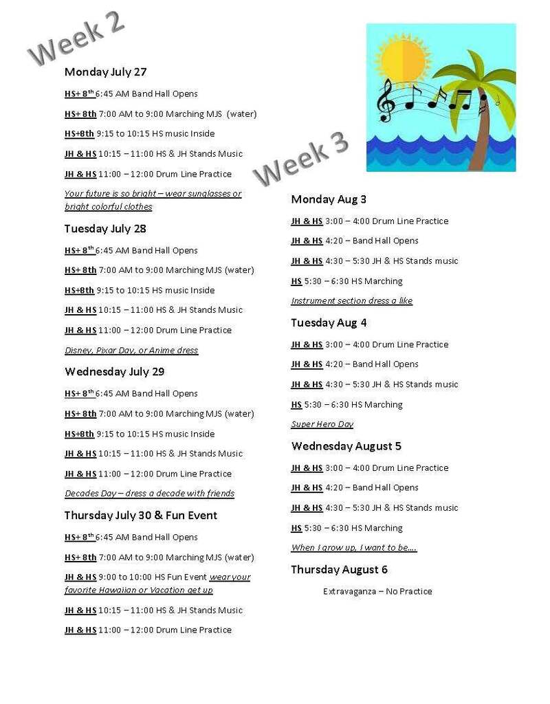 Crockett High School Summer Band Schedule!