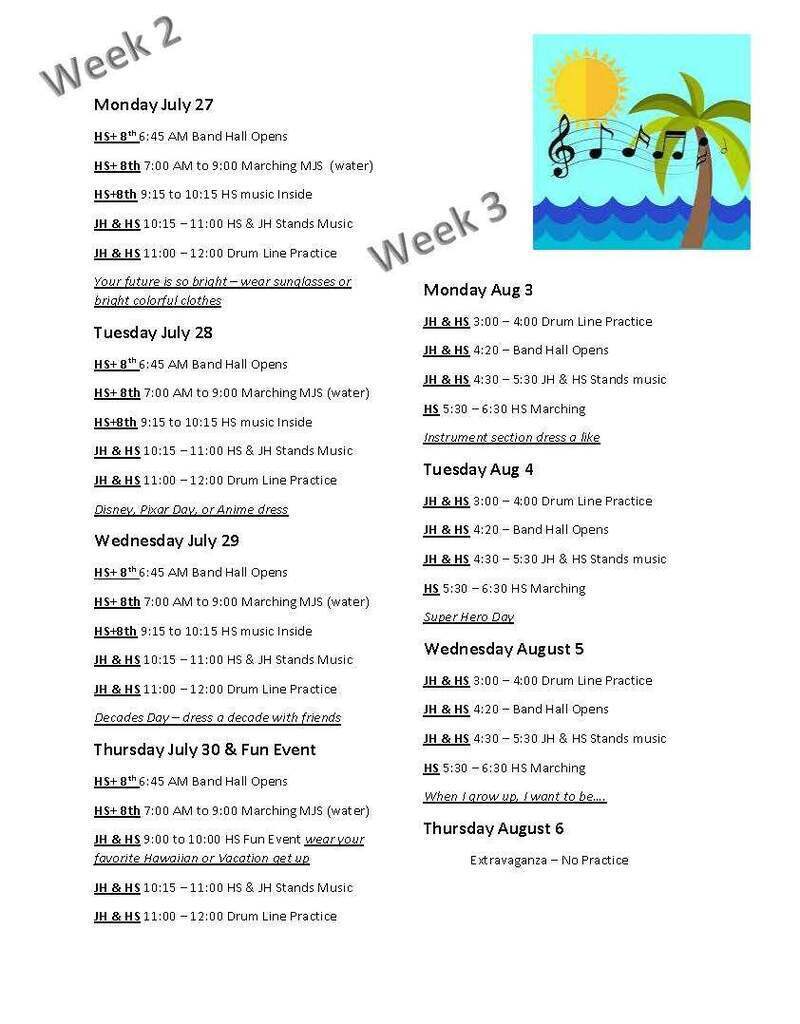 Crockett High School Summer Band Schedule!