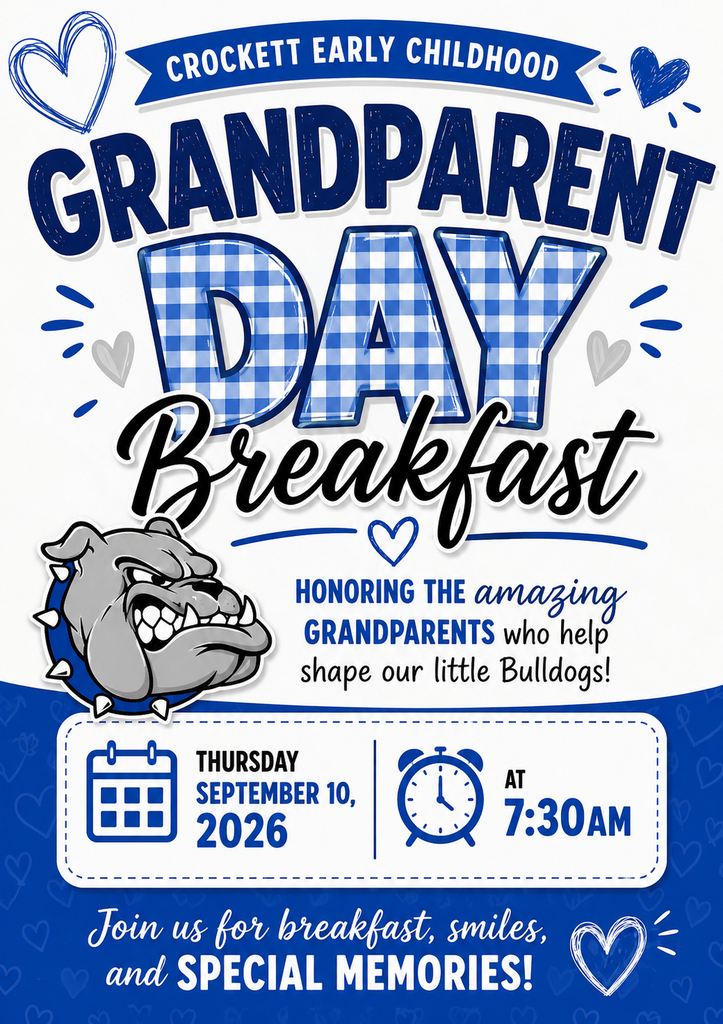 💙 GRANDPARENTS DAYS ARE COMING UP! 💙 Crockett ISD is excited to celebrate our amazing grandparents across all campuses! Mark your calendars: Jr. High – September 9 Early Childhood – September 10 High School – September 11 Elementary – September 14 We can’t wait to welcome all the wonderful grandparents who support, encourage, and love our students every day.