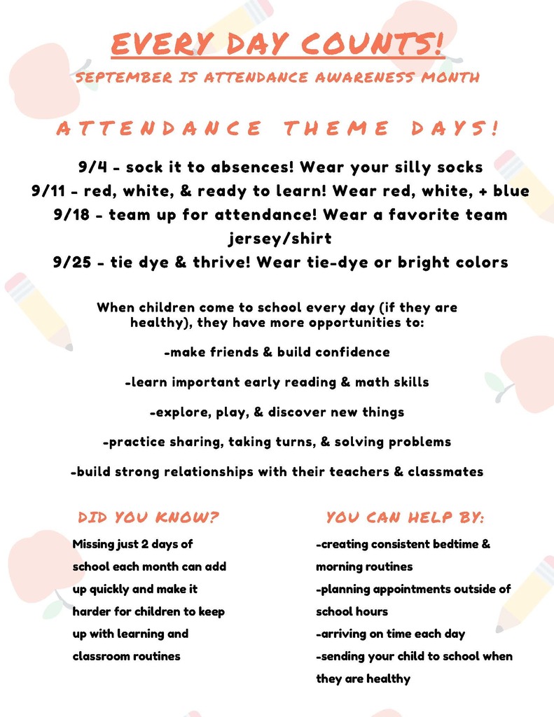 🎉🐾 Crockett Early Childhood is rolling out Attendance Theme Days this September! 🐾🎉 We’re making showing up fun with special themed days all month long. Get ready for cute outfits, big smiles, and lots of Bulldog spirit as our littlest learners celebrate the importance of being here each day.