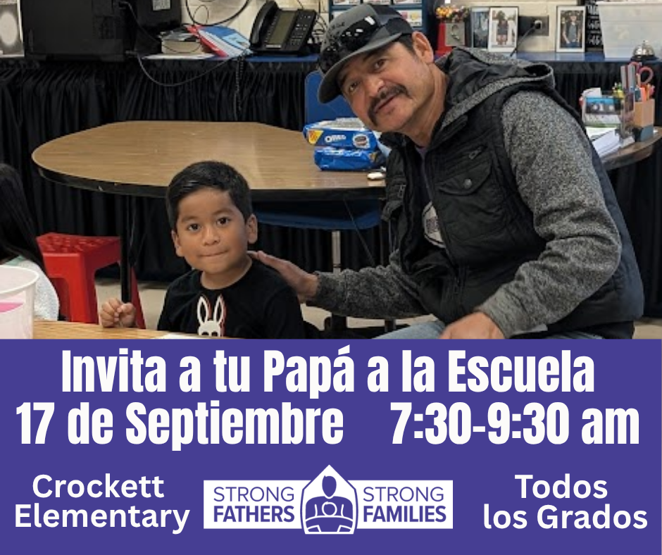 💙👨👧 CROCKETT ELEMENTARY — BRING YOUR DAD TO SCHOOL DAY! 👨👦💙 Crockett Elementary will host Bring Your Dad to School Day on September 17, 2026 at 7:30 AM. We can’t wait to welcome all the amazing dads and father figures for a morning of connection and fun with our students!