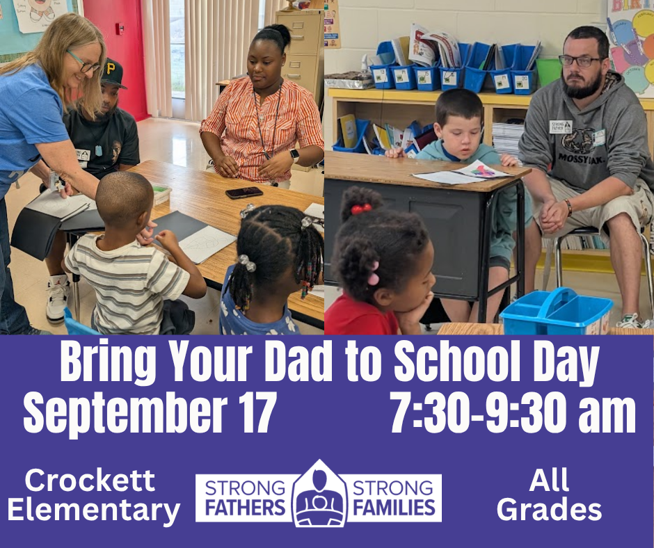 💙👨👧 CROCKETT ELEMENTARY — BRING YOUR DAD TO SCHOOL DAY! 👨👦💙 Crockett Elementary will host Bring Your Dad to School Day on September 17, 2026 at 7:30 AM. We can’t wait to welcome all the amazing dads and father figures for a morning of connection and fun with our students!