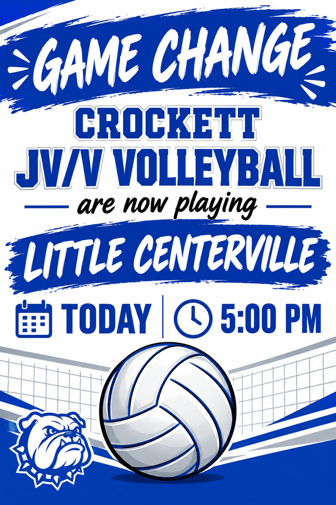 🏐🚨 GAME CHANGE, BULLDOG NATION! 🚨🏐 Schedule update: JV/V Volleyball will now take on Little Centerville TODAY at 5 PM at Crockett High School. Let’s pack the gym and bring that Bulldog energy for our girls!