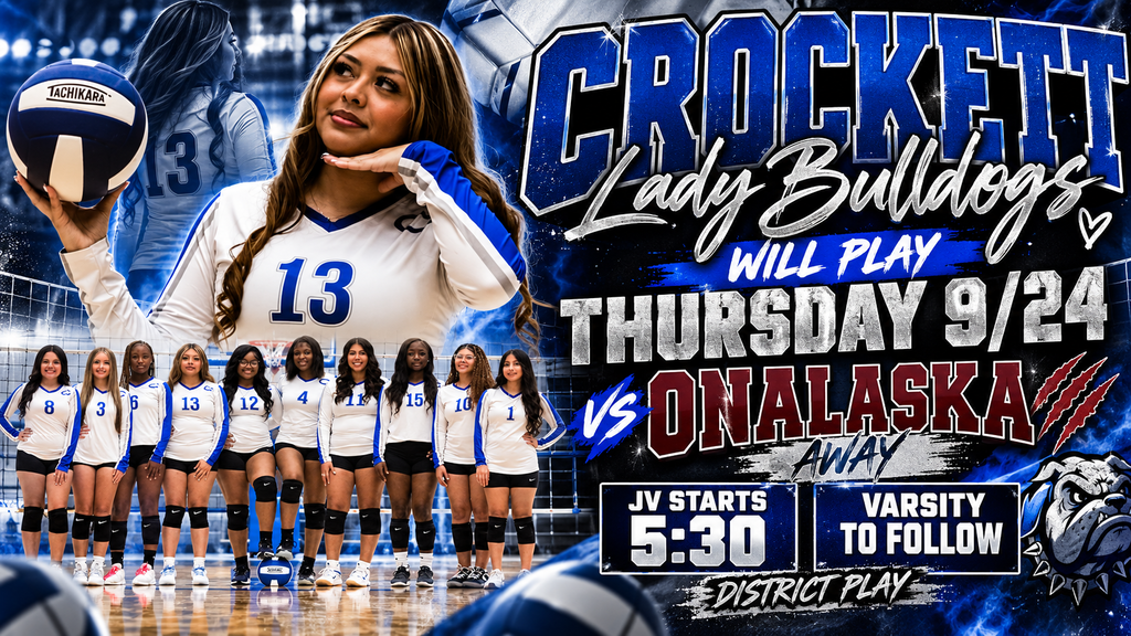 🚨 Schedule Update! 🚨 Crockett JV/V Volleyball is playing Onalaska TODAY instead! The games start at 5:30 PM at Onalaska. See you there to support our Lady Bulldogs! 🏐🐾