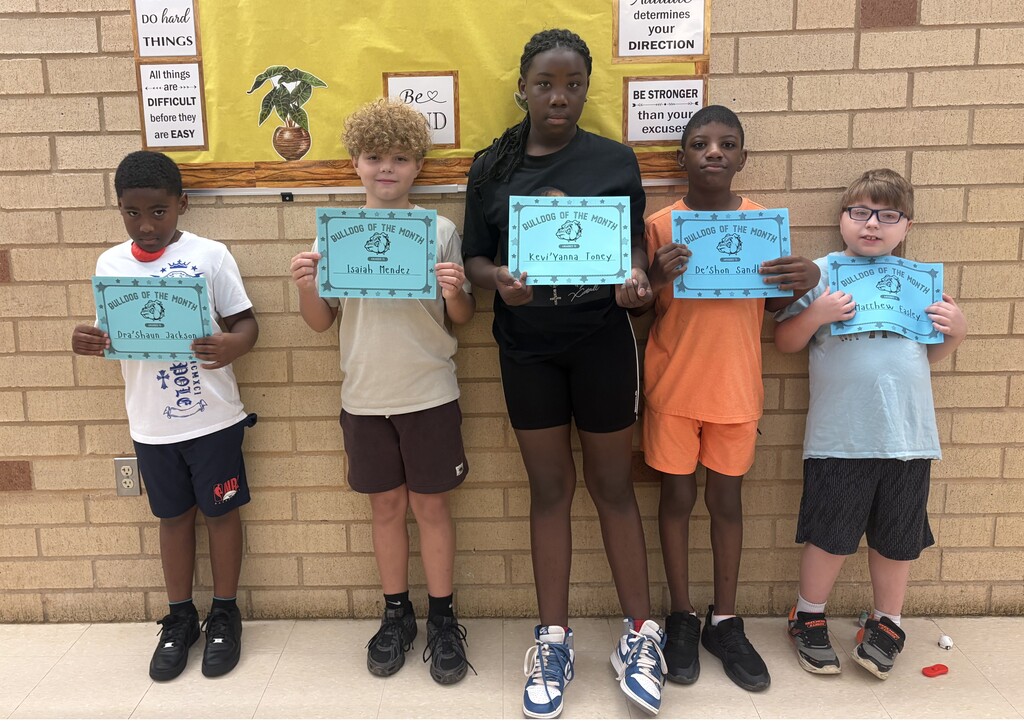 🐾 Big round of applause for our Crockett Elementary Bulldogs of the Month! 🐾 We are so proud of these students for demonstrating outstanding character, hard work, and Bulldog pride. 🌟 Join us in celebrating this month's honorees: ✨ Dra’shaun Jackson ✨ Isaiah Mendez ✨ Kevi’Yonna Toney ✨ De’Shon Sandles ✨ Matthew Easley ✨ Gerardo Hidalgo (not pictured) Keep shining bright and leading by example, Bulldogs! ❤️📣