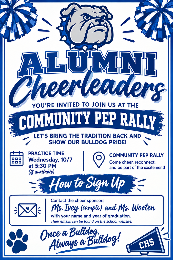 Calling all CHS Alumni Cheerleaders! 📣🪶 It is time to dust off your pom-poms and show your school spirit! You are officially invited to join us on the field for the Community Pep Rally on Friday, October 9. Here is what you need to know: • Practice Details: Wednesday, October 7 at 5:30 PM. • How to Join: Reach out to the cheer sponsors to sign up or ask questions. Contact Information: • Ms. Ivey: leslie.sample@crockettisd.net • Ms. Wooten: felicia.wooten@crockettisd.net