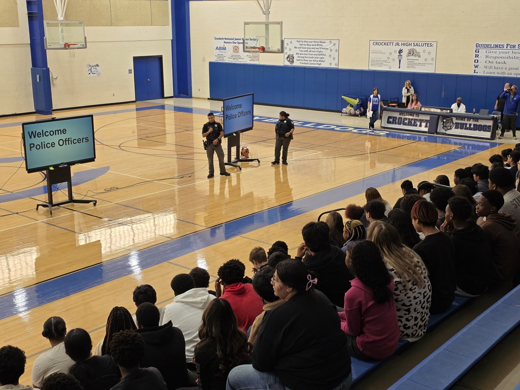 Crockett Jr. High held an impactful Red Ribbon & Suicide Prevention assembly this morning. 💙 A special thank you to the Crockett Police Department for coming out to speak with and support our students! #CrockettISD #CommunityPartnerships