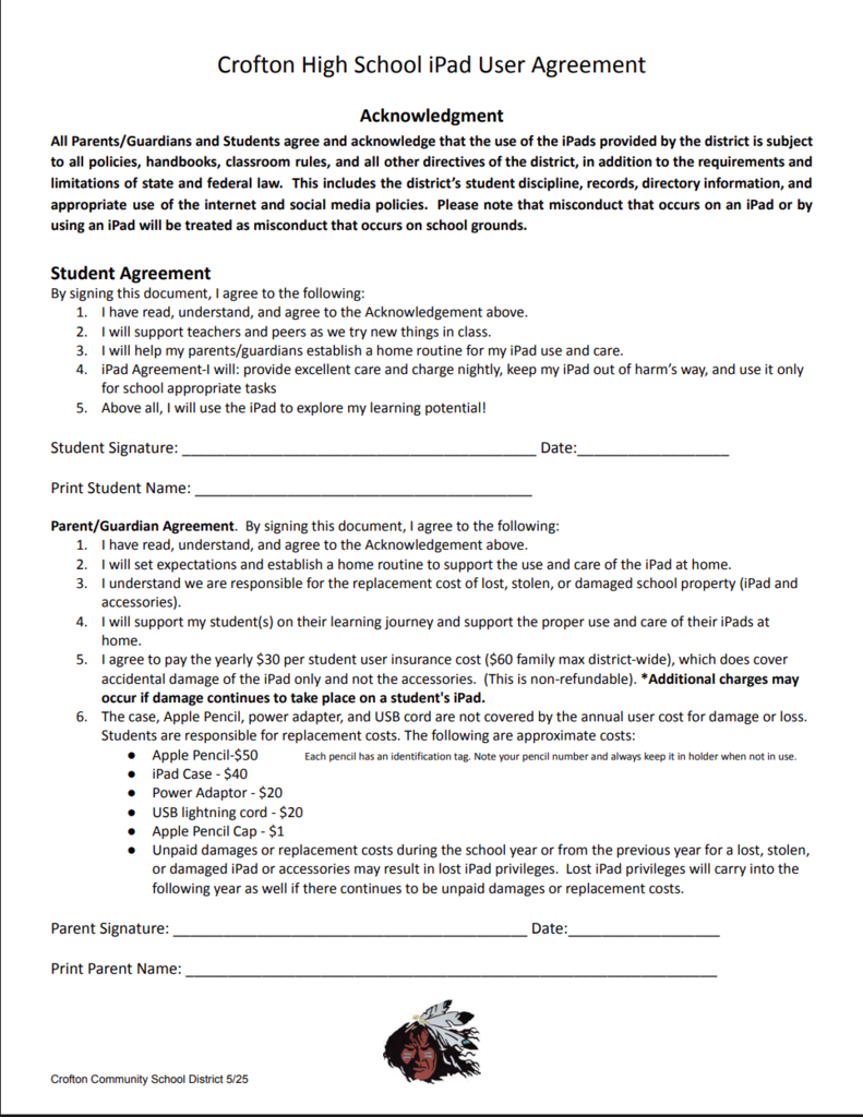 iPad User Agreement Form